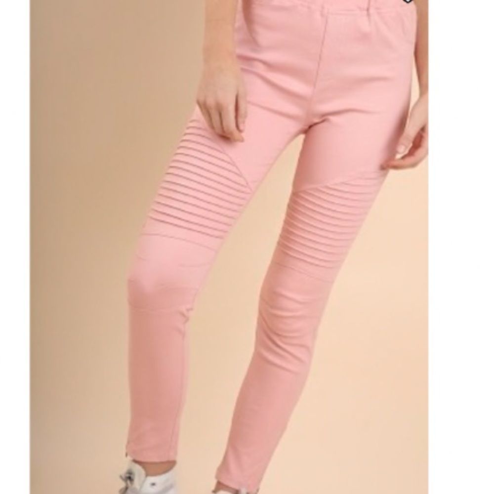Umgee Pink Washed Moto Jeggings Pants w/Zipper Ankles EUC Size Medium